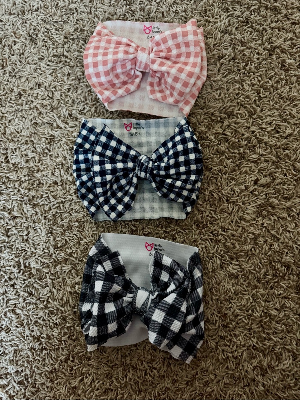 Gingham Bow Headbands - Pink, Navy, Black little lopers baby
